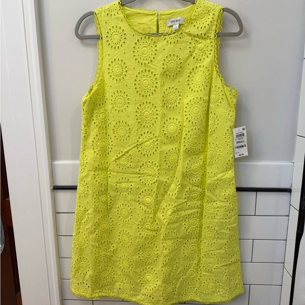 Neon Yellow Eyelet Mini Dress